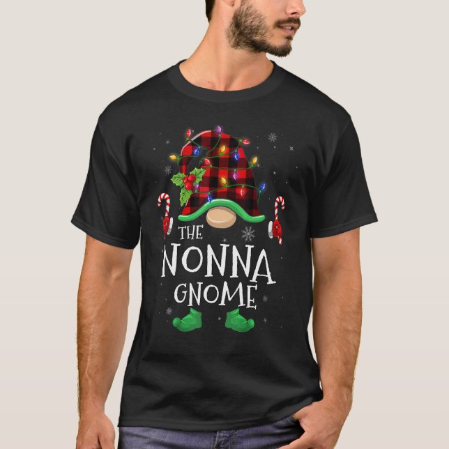Nonna Gnome Buffalo Plaid Matching Family Christma T-Shirt (Front)