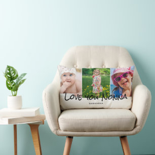 Nonna Grandmother 3 Photo Collage Lumbar Pillow