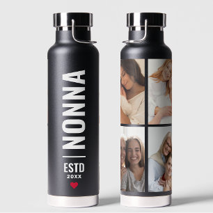 Nonna Italian Grandma Custom Date 4 Photo Black Water Bottle