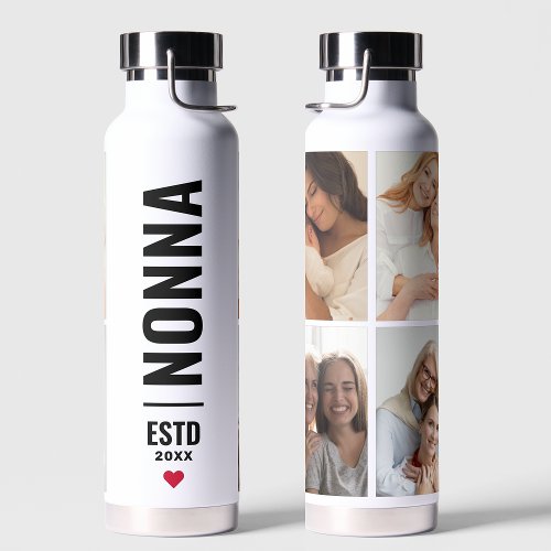 Nonna  Italian Grandma Custom Date 4 Photo Trendy Water Bottle