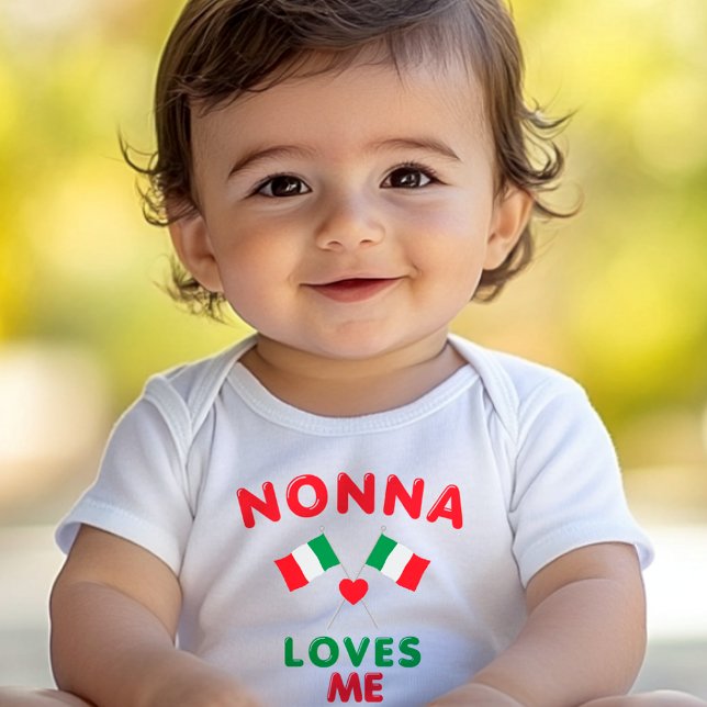 Nonna Loves Me Baby Bodysuit (Nonna Loves Me Italian Flags Baby Onesie in White)