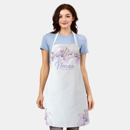 Nonna Personalized Lavender Pink Lillies Apron