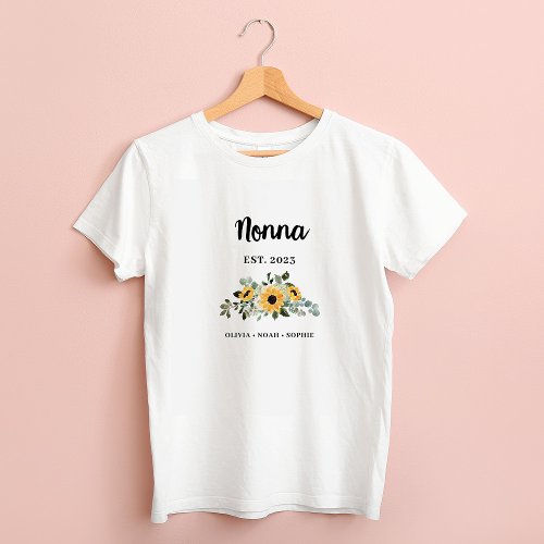 Nonna  Pretty Rustic Sunflower and Names T_Shirt