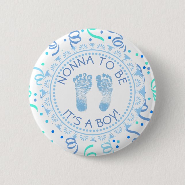 Nonna to be Blue &  White Baby Shower Button (Front)