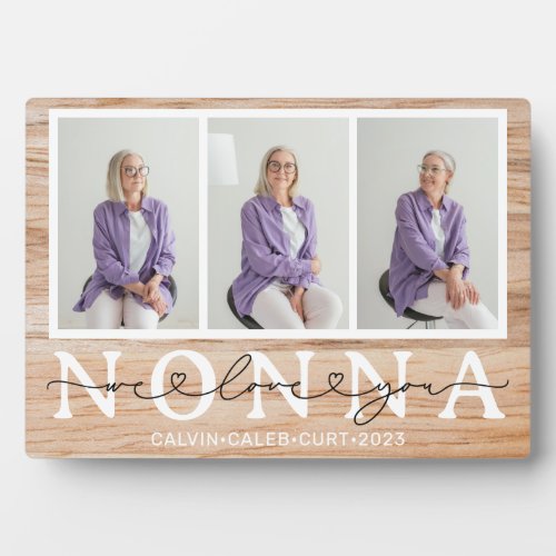 Nonna We Love You Heart Script 3 Photo Gift Plaque