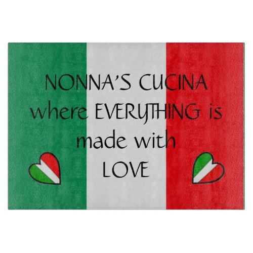 Nonnas Cucina Italian Flag Hearts Customizable Cutting Board
