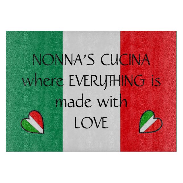 Nonna's Cucina Italian Flag Hearts Customizable Cutting Board (Front)