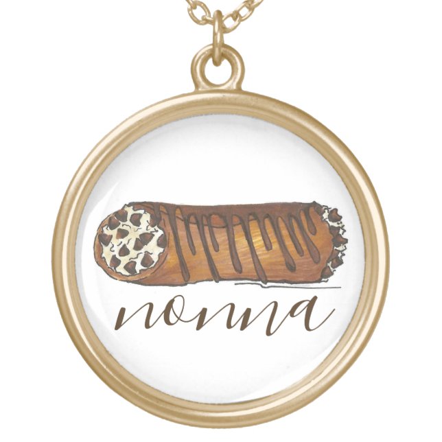 Nonna's Kitchen Italian Grandmother Cannoli Pastry Gold Plated Necklace (Front)