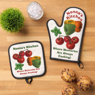 Nonna's Kitchen Italian Theme Oven Mitt & Pot Holder Set