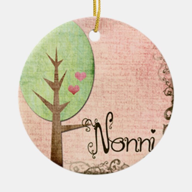 nonni heart tree pink ceramic ornament (Front)