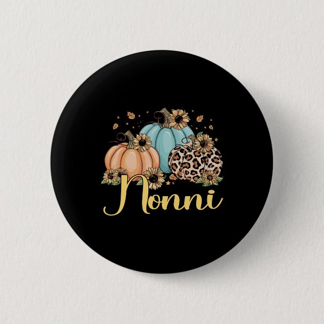 Nonni Leopard Pumpkin Women Thanksgiving Fall  Button (Front)