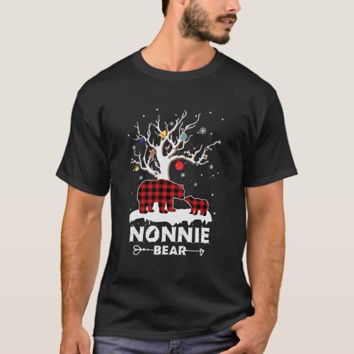 Nonnie Bear Christmas Pajama Red Plaid Buffalo Fam T_Shirt