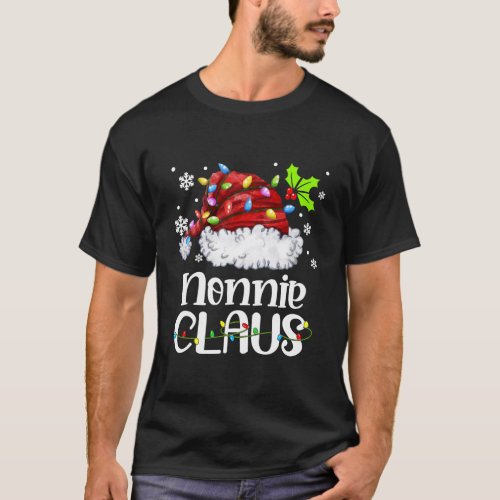 Nonnie Claus Santa Hat Christmas Light Xmas T_Shirt