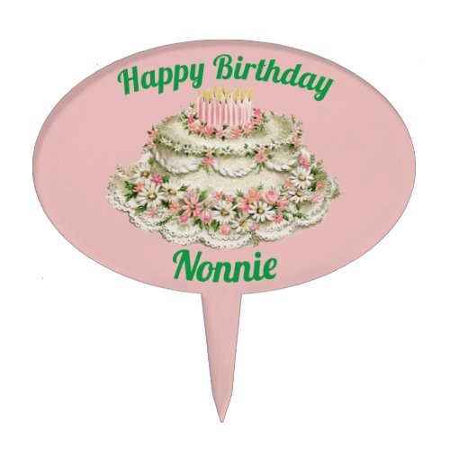 NONNIE  VINTAGE BIRTHDAY CAKE  CAKE TOPPER