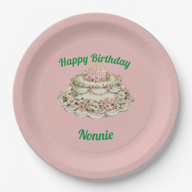 NONNIE ~ VINTAGE BIRTHDAY CAKE ~  PAPER PLATES (Front)