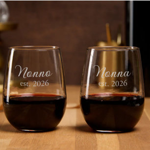 Nonno and Nonno est. Etched Stemless Wine Glass