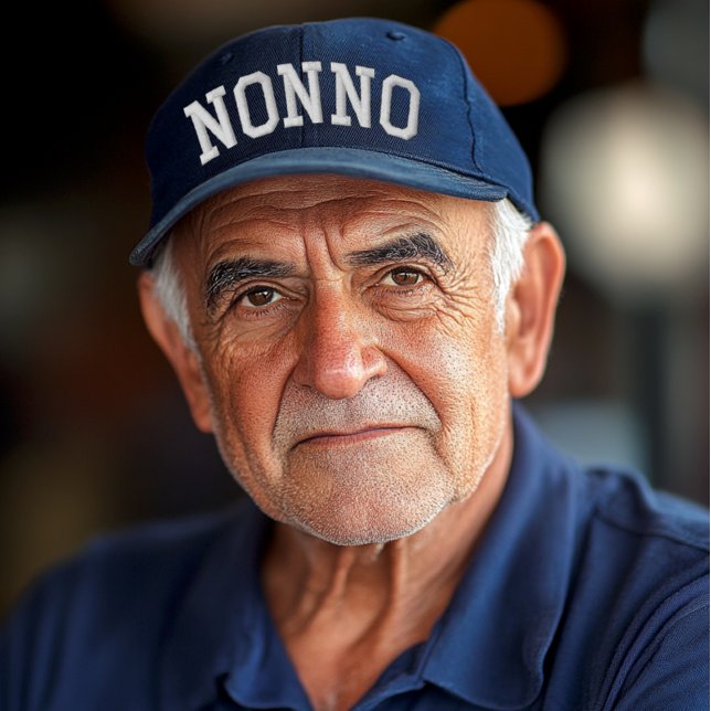 Nonno Athletic Arch Embroidered Baseball Cap (Nonno athletic arched embroidered text on navy baseball cap for Italian grandfather gift)
