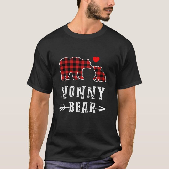Nonny Bear Christmas Xmas Pajama Red Plaid Buffalo T-Shirt (Front)