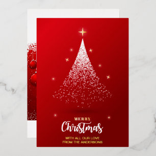 NONPHOTO CHRISTMAS GREET FESTIVE RED ELEGANT TREE FOIL INVITATION