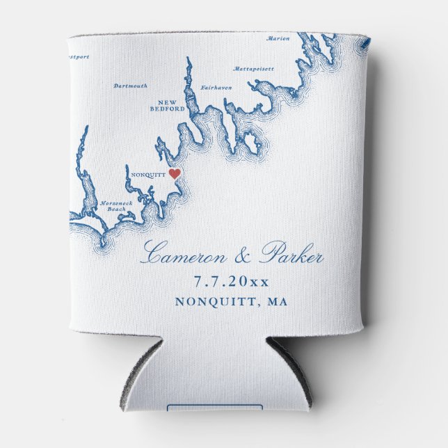 Nonquitt Map Wedding Favor Can Cooler (Front)