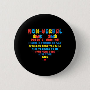 Nonverbyl Heart Puzzle Listen Autism Awareness Kid Button