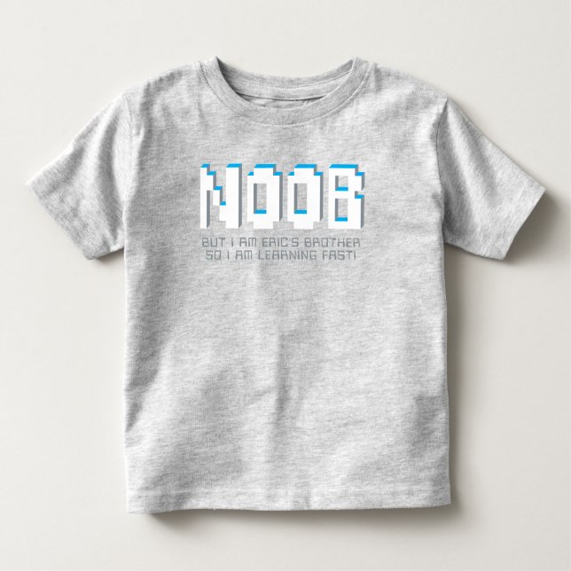 Noob pixelated text young gamer brother t-shirt (Front)