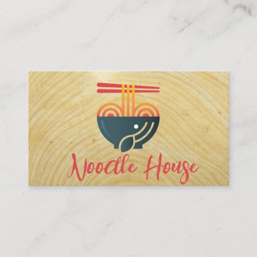 Noodle Bowl and Chopsticks  Wood Grain Business Card