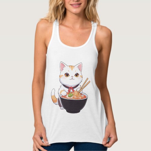 Noodle bowl kitty design tank top