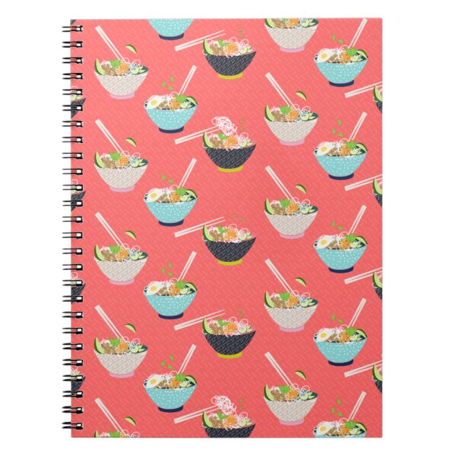Noodle Bowl with Tofu, Lime and Chopsticks Coral Notebook (Front)