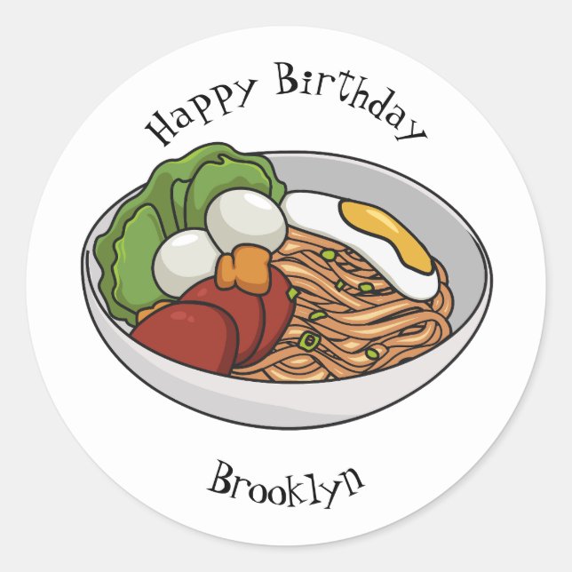 Noodle cartoon illustration classic round sticker (Front)