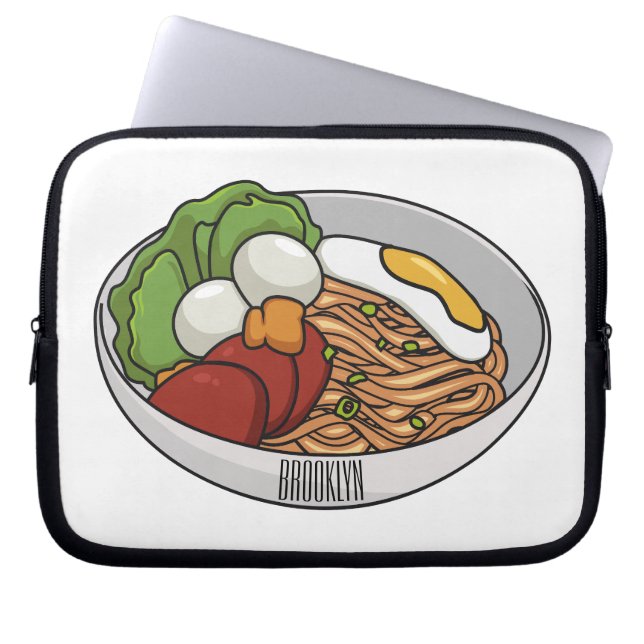 Noodle cartoon illustration  laptop sleeve (Front)