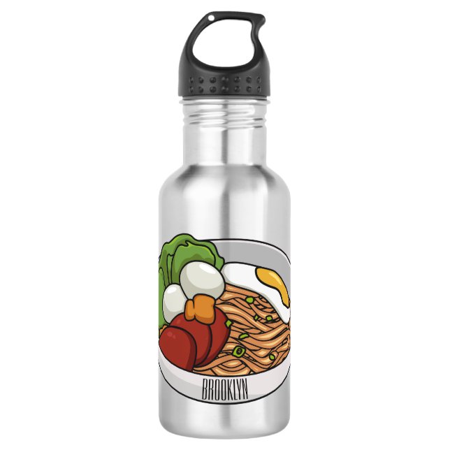Noodle cartoon illustration  stainless steel water bottle (Front)