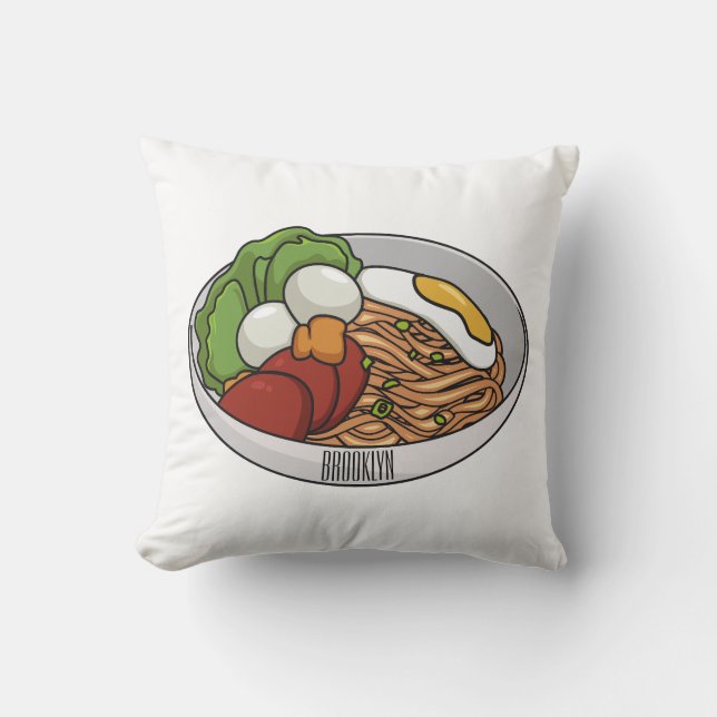 Noodle cartoon illustration  throw pillow (Front)