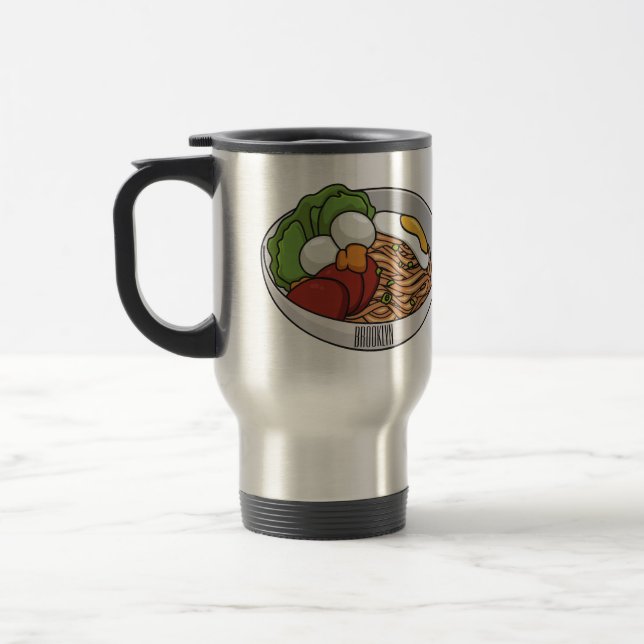 Noodle cartoon illustration travel mug (Left)