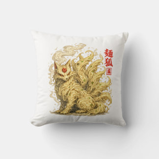 Noodle Kitsune – Japanese Fox Spirit Made of Ramen Throw Pillow