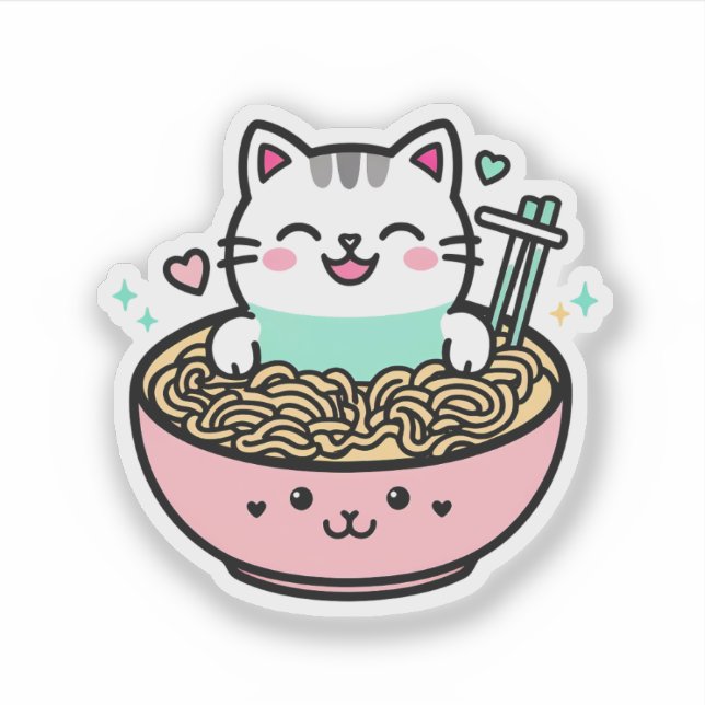 Noodle Kitty - Kawaii Ramen Cat Sticker (Front)