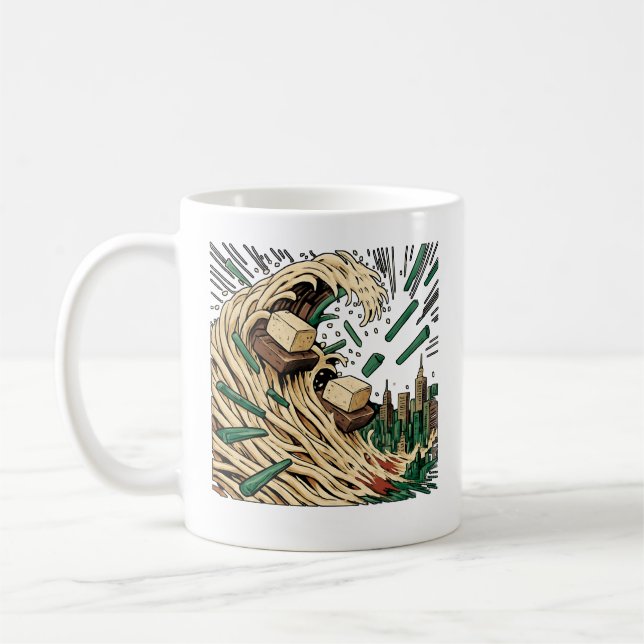 Noodle Tsunami Over Tokyo Pop Art Coffee Mug (Left)