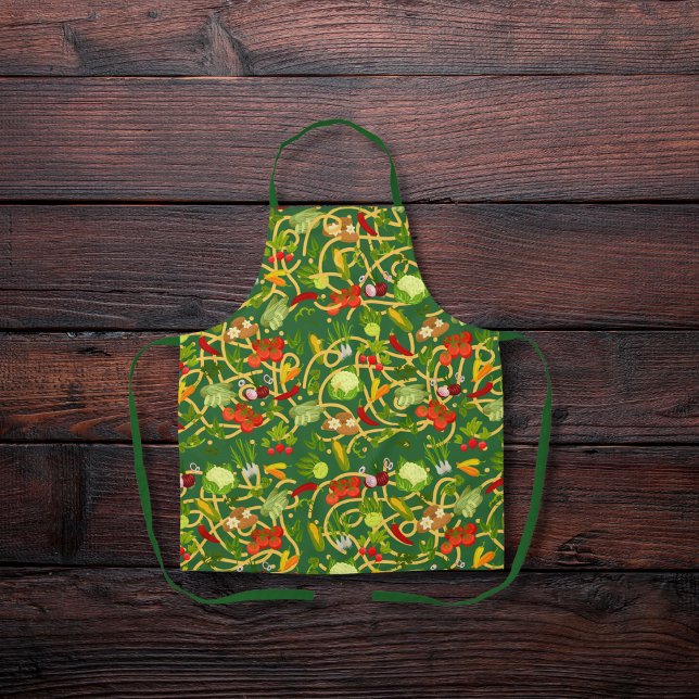 Noodles and colorful vegetables green apron (Creator Uploaded)