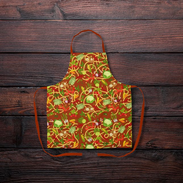 Noodles and colorful vegetables red-brown apron (Creator Uploaded)