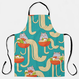Noodles Funny Cats Turquoise Background Apron