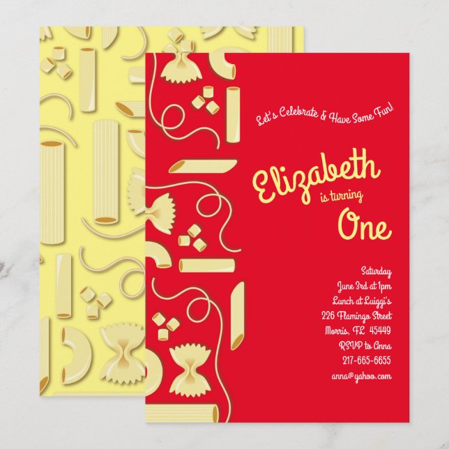 Noodles Pasta Kid 1st Birthday Party Italian Invitation (Front/Back)