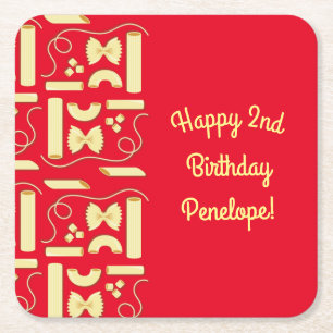 Noodles Pasta Kid 1st Birthday Party Italian Square Paper Coaster