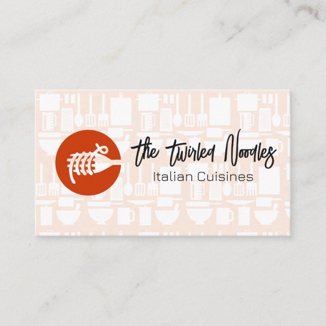 Noodles Wrapped Around Fork | Italian Cuisine Business Card (Front)