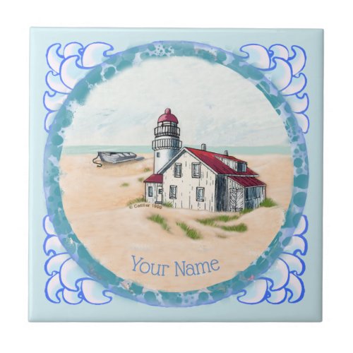 Noon Lighthouse custom name  Ceramic Tile