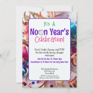 Noon Year's Eve Colorful Family Party Invitation