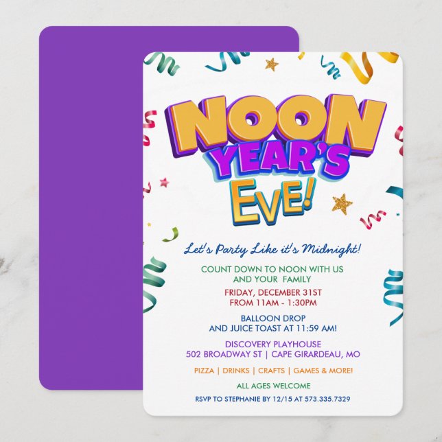 Noon Year's Eve Party Invitation (Front/Back)
