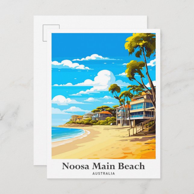 Noosa Beach Australia Travel Potrait Illustration Postcard (Front/Back)