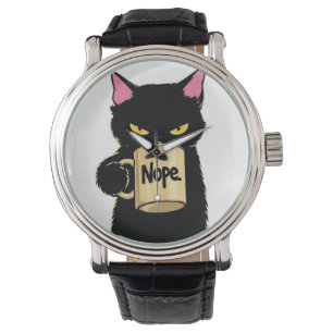 Nope Cat Coffee Mug – Funny Black Cat Attitude Watch