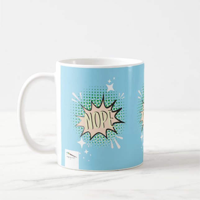 NOPE Comic Speech Bubble Meme Funny Light Blue Coffee Mug (Left)