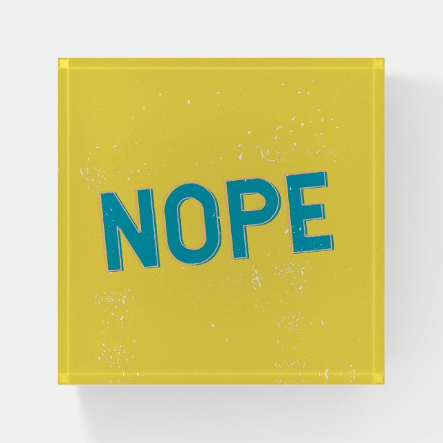 NOPE - Distressed Typography in Blue and Yellow Paperweight (Front)